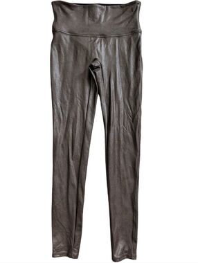 SPANX Womens Brown Faux Leather High-Rise Shaping Waistband Leggings Size Medium